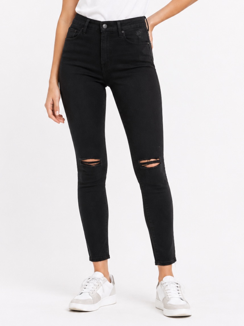 Mother Denim Jeans “Looker Ankle Fray” In Guilty As Sin (Black) Wash